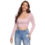 AVANOVA Maroon Womens Ruched Bust Solid Crop Top