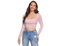 AVANOVA Maroon Womens Ruched Bust Solid Crop Top