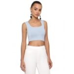 AVANOVA Womens Ribbed Boat Neck Sleeveless Crop Top