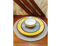 Caffeine Ceramic Handmade Yellow and Grey Leaf Combo Dinner Set