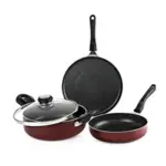 Cello Prima 3 pcs Non Stick Aluminium Cookware Set Cherry Red