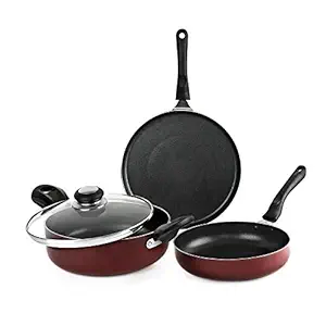 Cello Prima 3 pcs Non Stick Aluminium Cookware Set Cherry Red