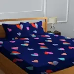 DECORUM Heart Print Double Bedsheet Set Navy Blue Colorful Love Pattern