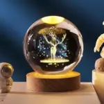 Deer 3D Crystal Ball Night Light with Wooden Base
