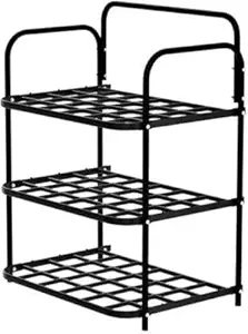 Durable Plastic Metal Shoe Rack 3 Tier Stackable Organizer
