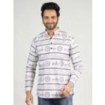 Ethnic Motifs Printed Band Collar Cotton Straight Kurta