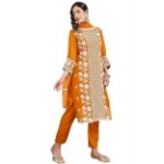 EthnicJunction Womens Georgette Chikankari Embroidery Kurta Pant Dupatta Set