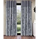 Fashion String 2 Pieces Solid Patch Floral Eyelet Long Door Curtains Grey