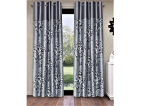 Fashion String 2 Pieces Solid Patch Floral Eyelet Long Door Curtains Grey