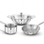 Greenchef Stainless Steel Tri ply Combo Kadhai Frypan Saucepan