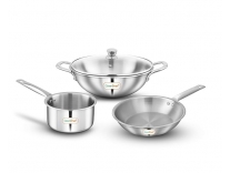 Greenchef Stainless Steel Tri ply Combo Kadhai Frypan Saucepan
