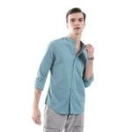 Indian Garage Co Mens Cotton Regular Fit Mandarin Collar Casual Shirt