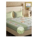 KLOTTHE Light Green Peach Floral Printed Bedsheet Set