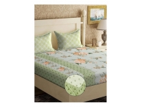 KLOTTHE Light Green Peach Floral Printed Bedsheet Set