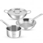 Lifelong Stainless Steel Kadai Frypan Saucepan Cooking Set