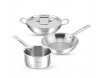 Lifelong Stainless Steel Kadai Frypan Saucepan Cooking Set