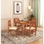 Mamta Decoration Sheesham Wood 4 Seater Dining Table Set Honey Finish