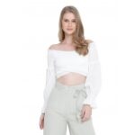 Oxolloxo Solid Smooth White Bustier Wrap Crop Top