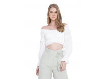 Oxolloxo Solid Smooth White Bustier Wrap Crop Top