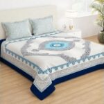 StoryHome Rajasthani Print Cotton Feel BedSheet Double Bed White