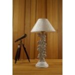 TUCASA White Carving Lamp Antique Finish Silver Circle Pyramid Shade