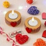 eCraftIndia Heart Wooden Tea Light Candle Holders for Home Decoration
