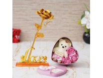 eCraftIndia Valentine Gift Golden Rose Teddy Heart