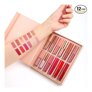 12pc Glossy Matte Lipstick Set, Creamy Smooth, Waterproof, Gift Box