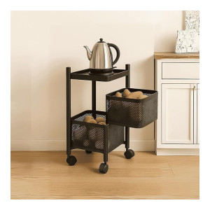 2-Layer Revolving Square Storage Trolley with Wheels