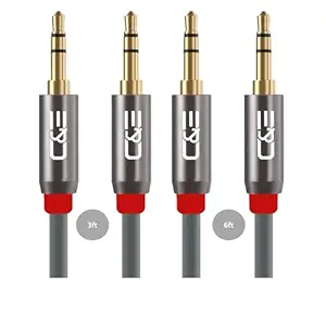 Deal 3.5mm Male to Male Audio Cable Combo Pack 3/6 ft Gray Rs. 177