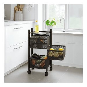 3-Layer Revolving Square Storage Trolley with Wheels
