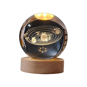 3D Galaxy Crystal Ball Lamp – Solar System Night Light with USB Powered LED Base