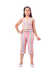 Aarika Girls Pink Stripes Top & Pant Set with Belt Rs. 255
