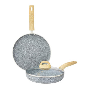 Amazon Basics Granite Finish Non Stick 2 Pcs Induction Base Cookware Set (24cm Fry Pan, 28cm Tawa)