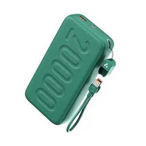 Ambrane 20000mAh Powerbank with Built-in Type C Cable, 22.5W Fast Charging