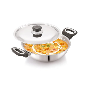 Anjali Stainless Steel Pro Kadai with Lid 3 LTR Induction & Gas Base