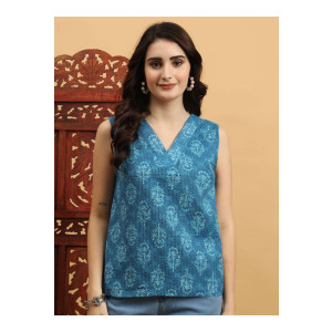 Anouk Ethnic Motifs Printed V-Neck Cotton Short Kurti
