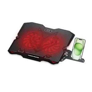 Ant Esports NC150 Ultra Slim Portable Laptop Cooling Pad with Dual 125mm Red LED Fans, 5-Height Adjustable Stand, 2 USB Ports & Phone Holder