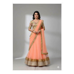 Anugrah Floral Print Semi Stitched Lehenga Choli Orange