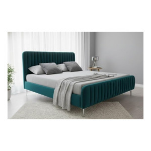 APRODZ Fluted Velvet Upholstered King Size Bed Without Storage, Solid Wood