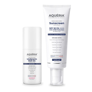 aqueria Daily Brightening Essentials Kit (Sunscreen SPF 50 PA+++ & AHA BHA Roll On)