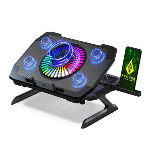 Archer Tech Lab RGB Gaming Laptop Cooling Pad Stand with 5 Turbo Fans, Dual USB, 7 Adjustable Angles & Phone Holder (Squall 300)