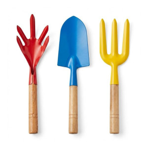 Ascension Gardening Tools Set for Digging & Planting – Hand Trowel, Cultivator & Rake with Wooden Handles Mini Gardening Kit
