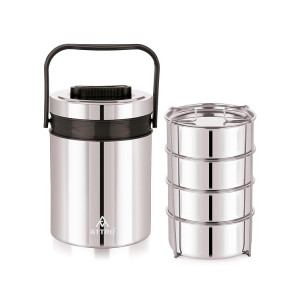 ATTRO Steel On 4 Insulated Tiffin Box with 4 Stainless Steel Containers