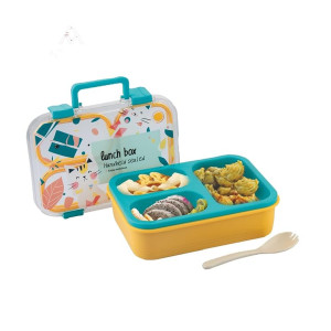 ATTRO Kitty Kart 3-Compartment Bento Lunch Box with Cutlery