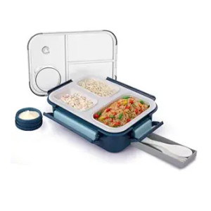 ATTRO Smart 3 Compartment Lunch Box with Spoon & Fork, Leak-Proof, 690ml