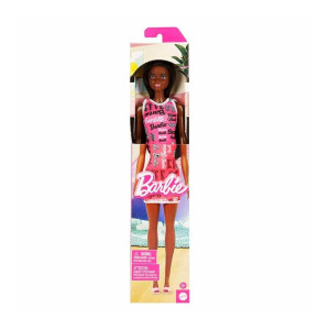 Barbie Fashion Doll with Straight Black Hair, Pink Dress & Shoes