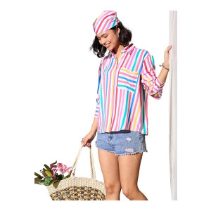 barcino Pink Multi Stripes Oversized Shirt