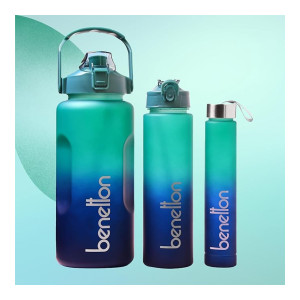 United Colors of Benetton 3-in-1 Water Bottle Set, Leakproof & BPA-Free