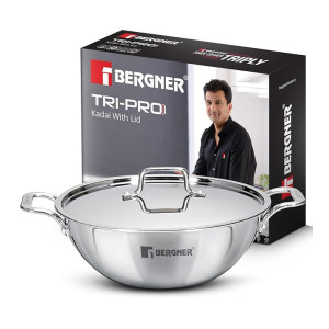 Bergner TriPro Triply Stainless Steel 24cm (3L) Kadai with Lid